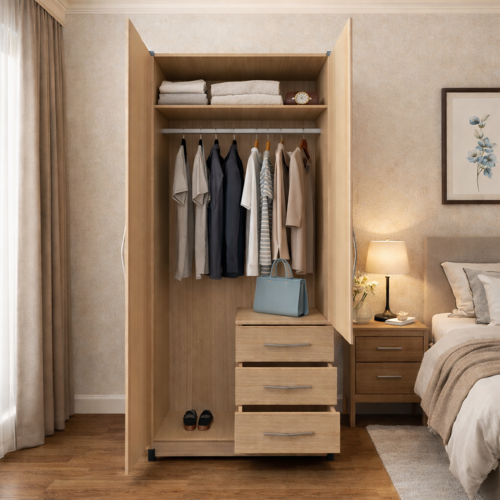 Inside guide for 2 door combi wardrobe with side drawers