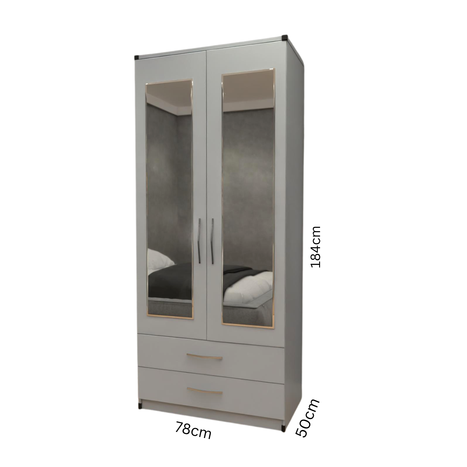Dimensions of 2 door mirrored wardrobe 