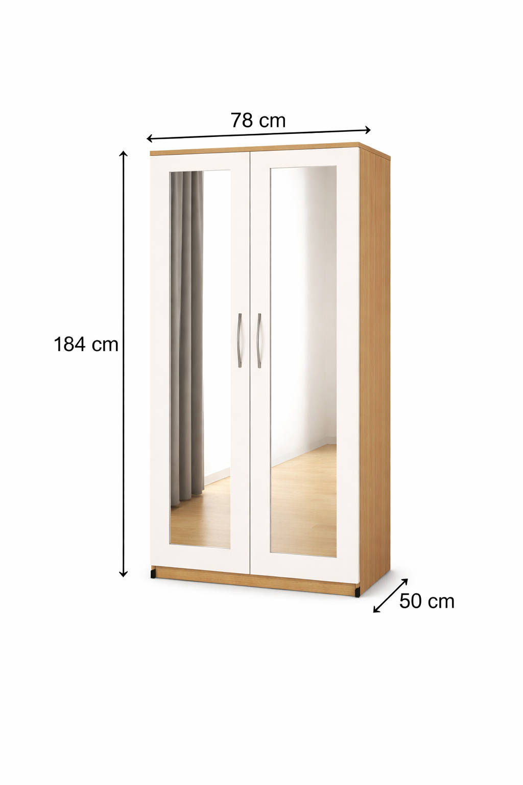 Dimensions guide for 2 door wardrobe storage cabinet