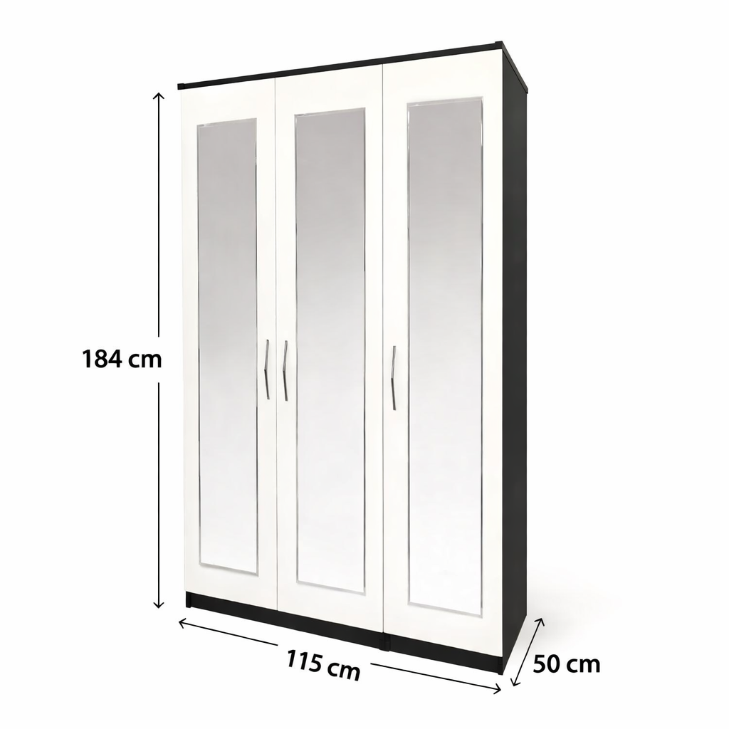 Dimensions of 3 door mirrored wardrobe bedroom furniture set