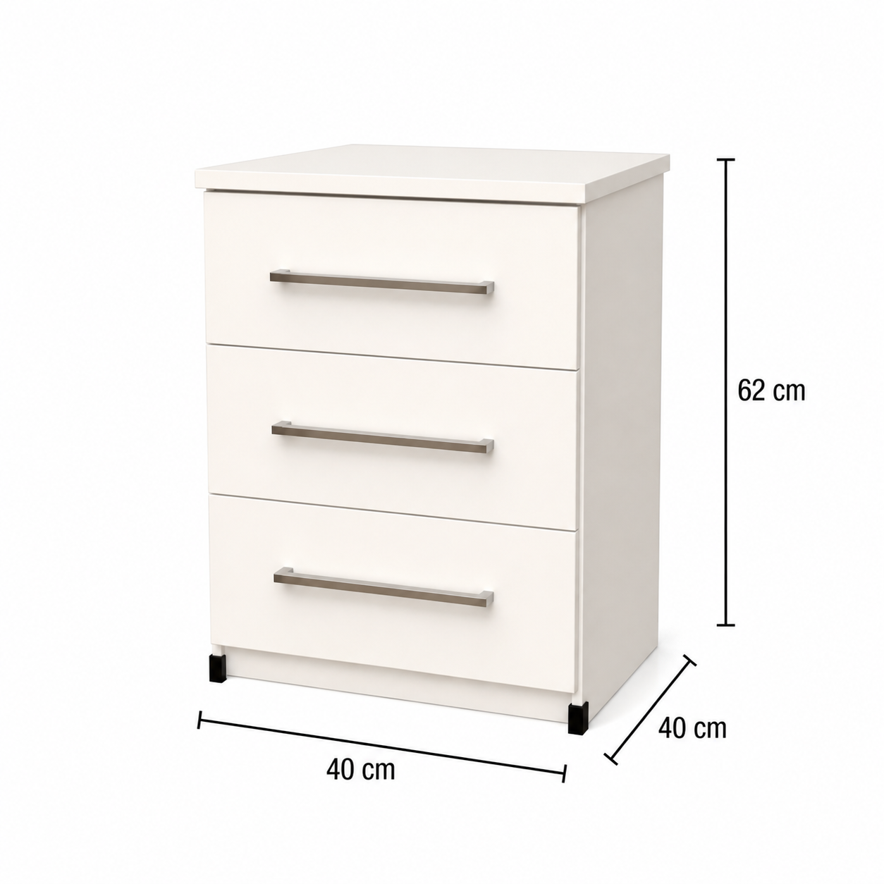 Dimensions of 3 drawer bedside table for compact bedroom storage