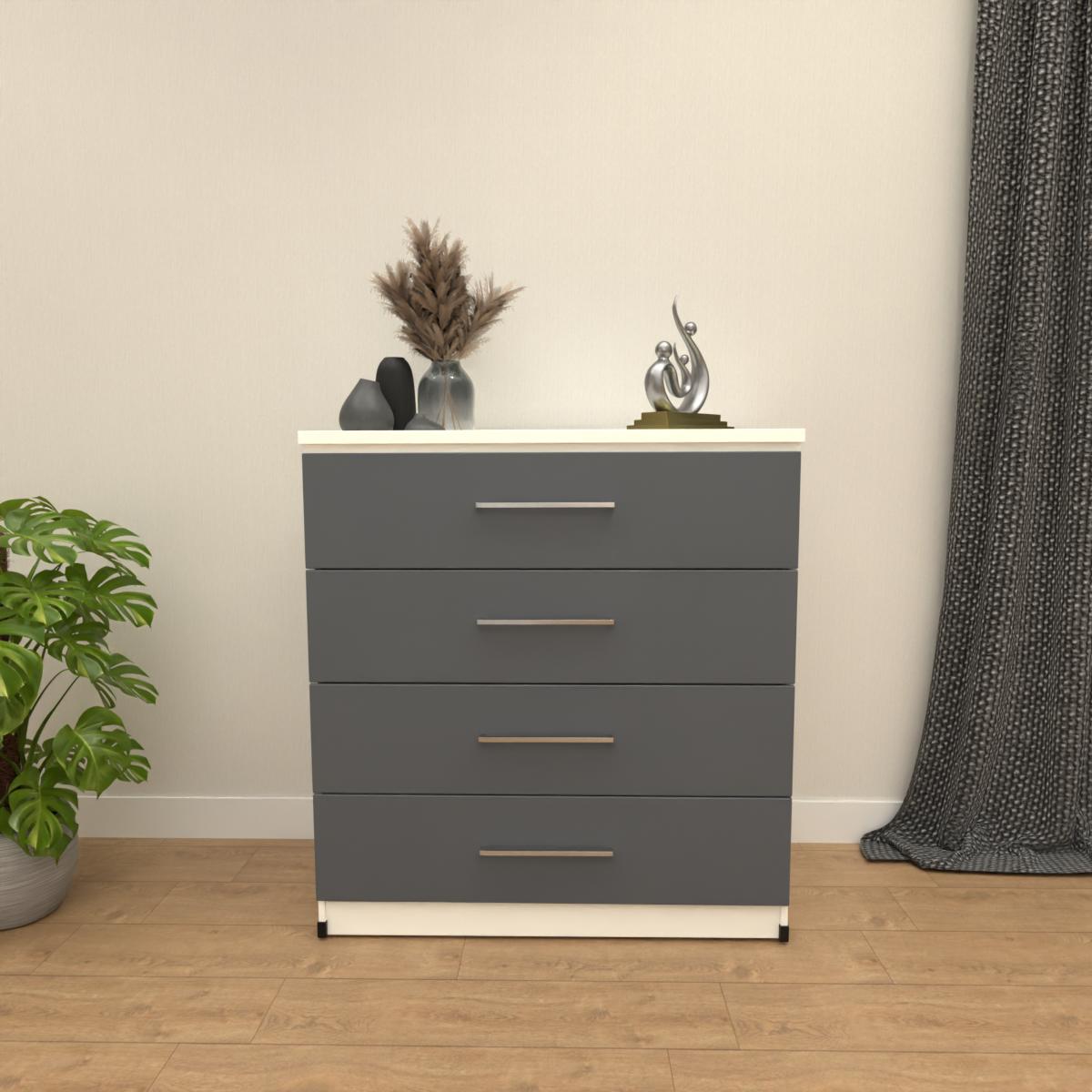 Grey & White 4 drawer chest of drawers with modern bedroom storage design
