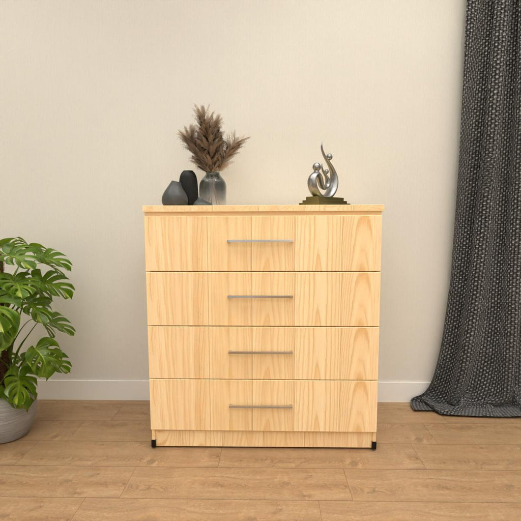 Oak 4 drawer chest of drawers with modern bedroom storage design
