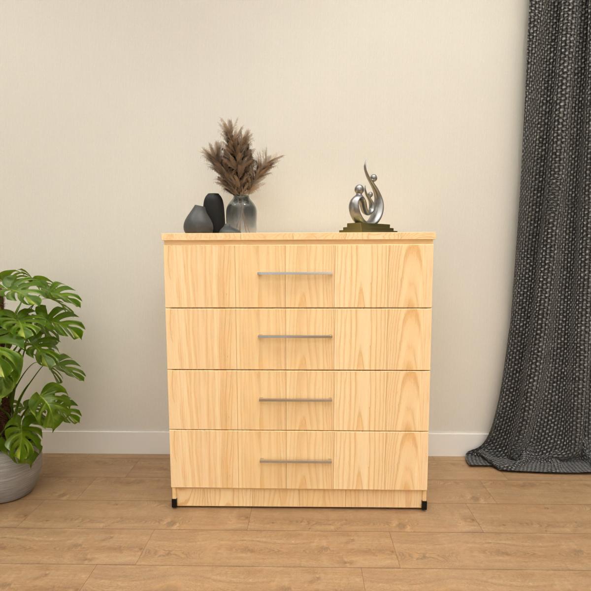 Oak 4 drawer chest of drawers with modern bedroom storage design