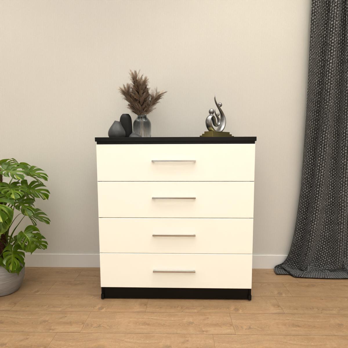 Black & White 4 drawer chest of drawers with modern bedroom storage design