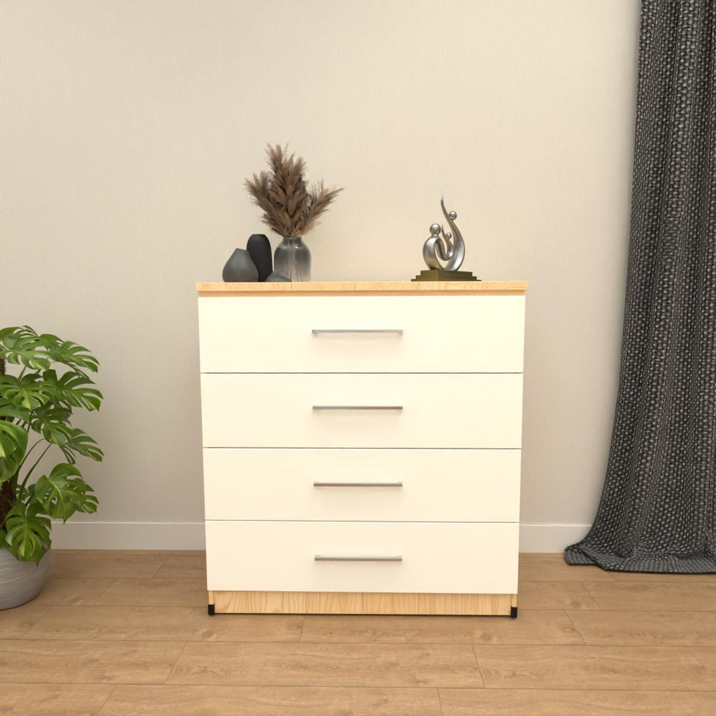 Oak & White 4 drawer chest of drawers with modern bedroom storage design