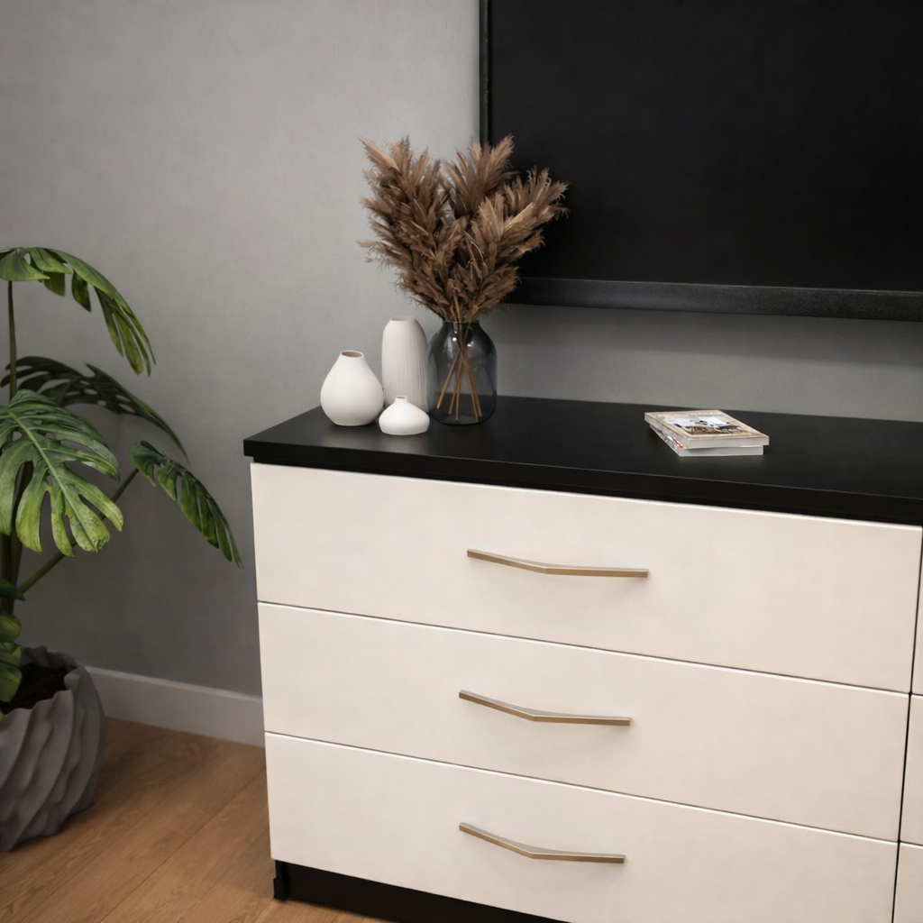 Modern black and white 6 drawer TV console table with spacious media storage