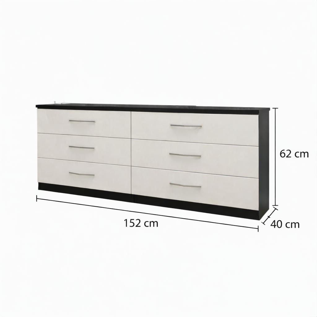 Dimensions of 6 drawer TV console media unit for living room storage