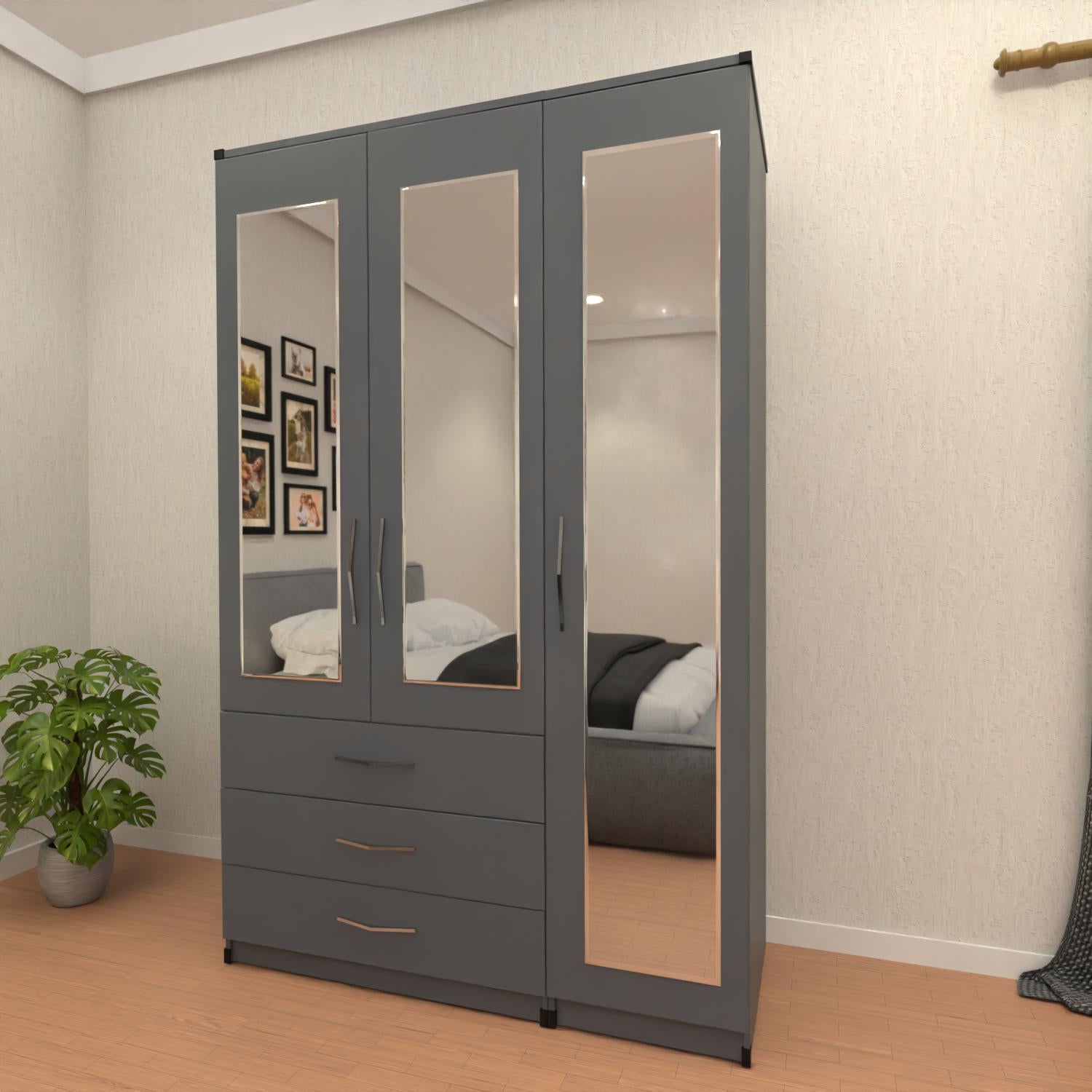 Grey  3 door wardrobe with spacious drawer storage