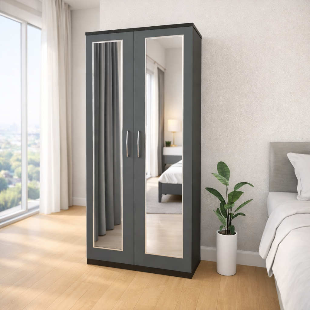 Grey modern bedroom wardrobe storage cabinet for minimal interiors