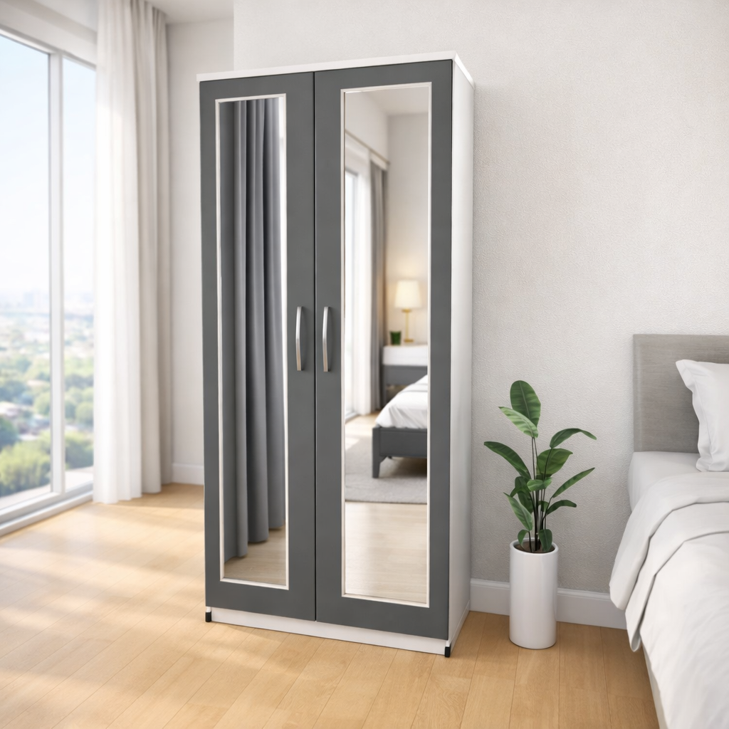 Grey & White modern bedroom wardrobe storage cabinet for minimal interiors