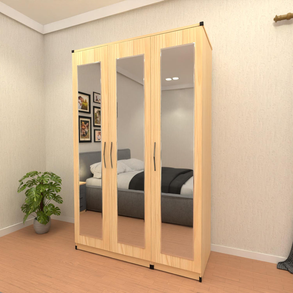 Oak 3 door mirrored wardrobe with spacious hanging storage