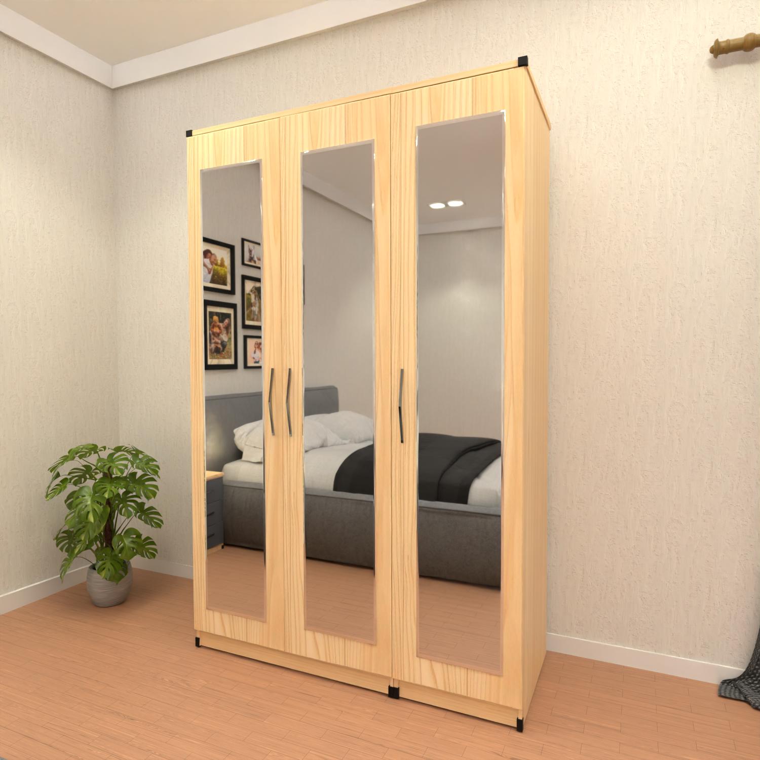 Oak 3 door mirrored wardrobe with spacious hanging storage