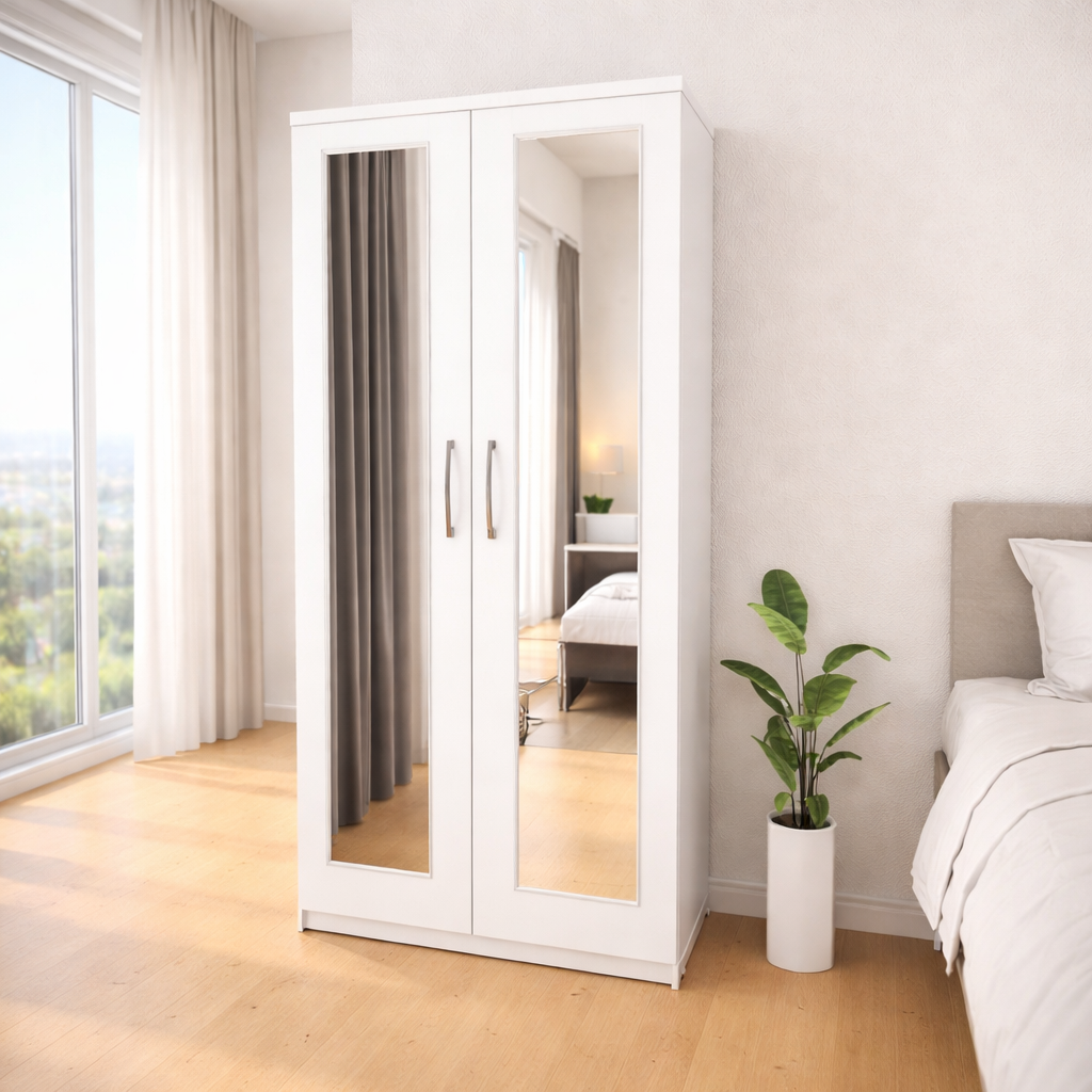 White  modern bedroom wardrobe storage cabinet for minimal interiors