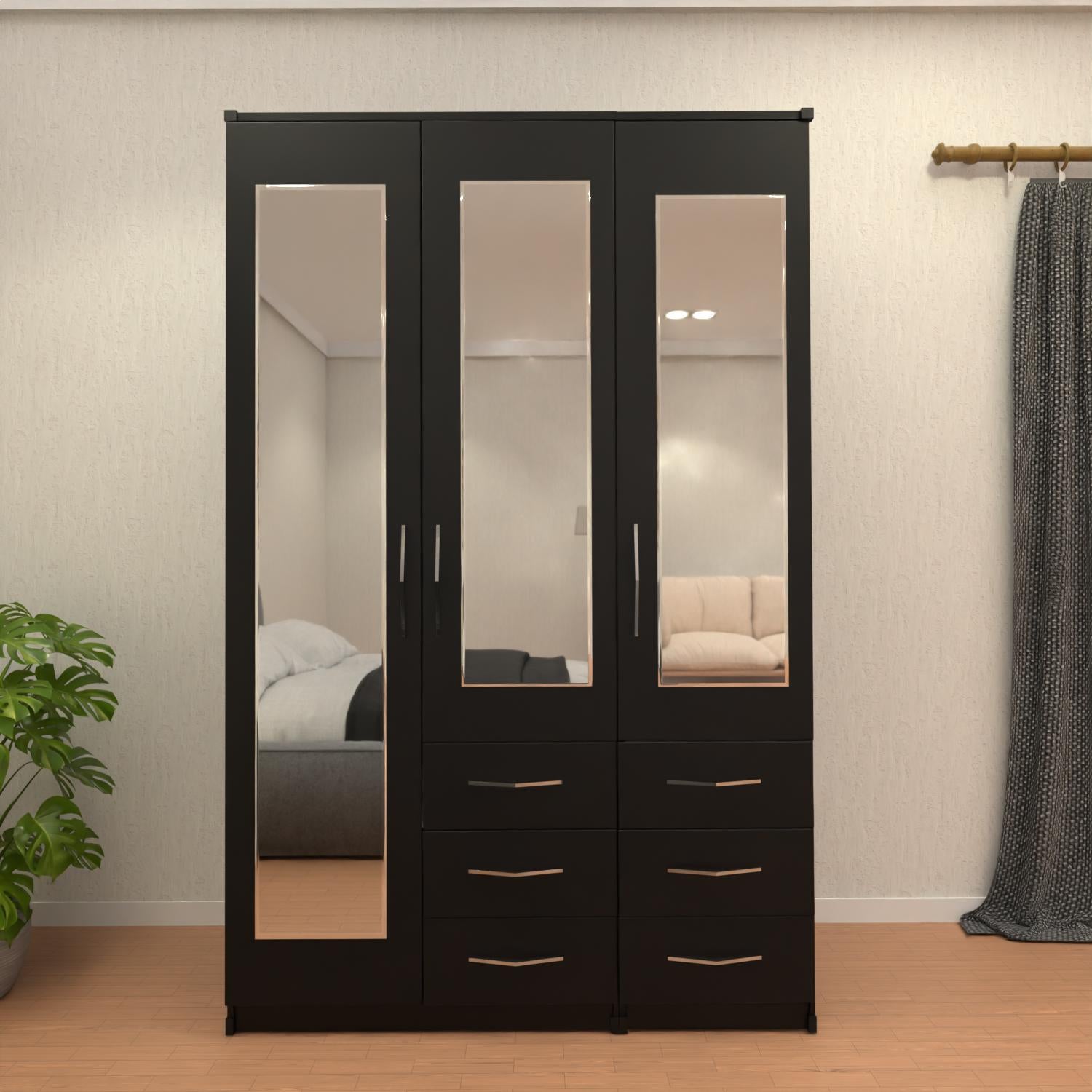 Black 3 door mirrored combi wardrobe for modern bedrooms