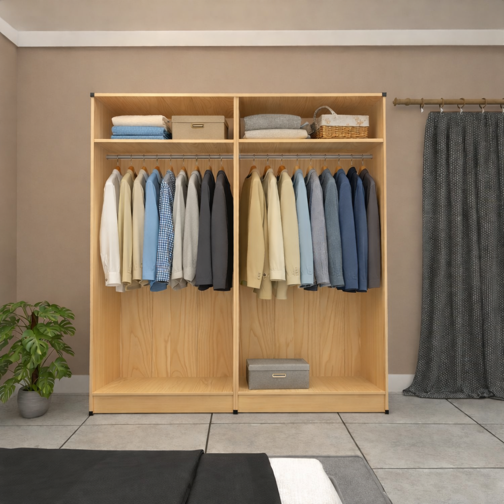 inside of 4 door mirrored wardrobe bedroom furniture set