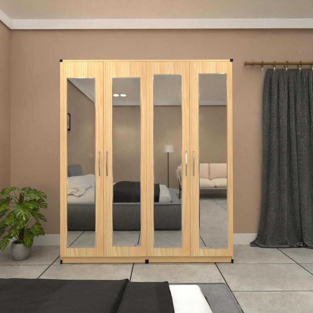 Oak 4 door mirrored wardrobe with spacious bedroom storage