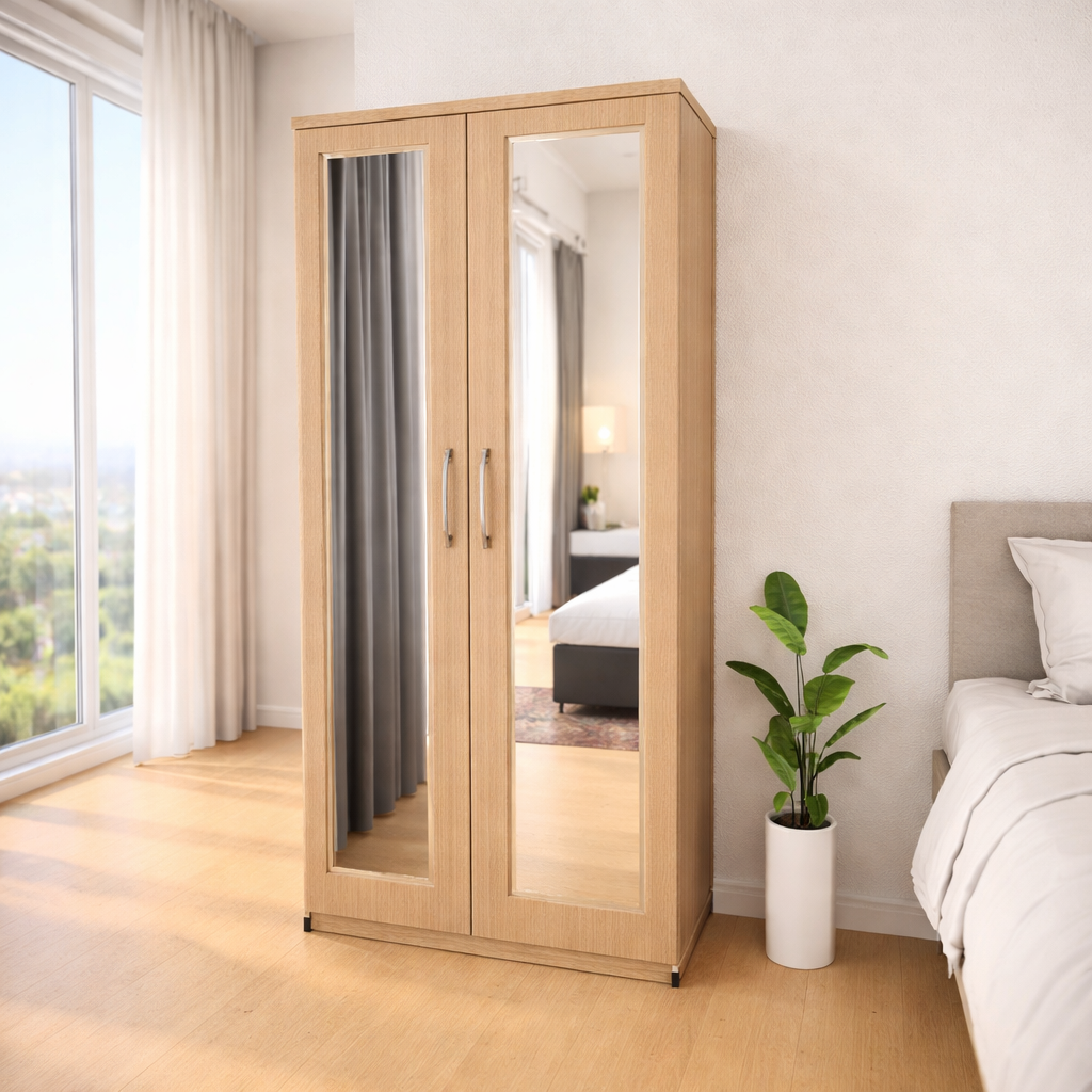 Oak modern bedroom wardrobe storage cabinet for minimal interiors