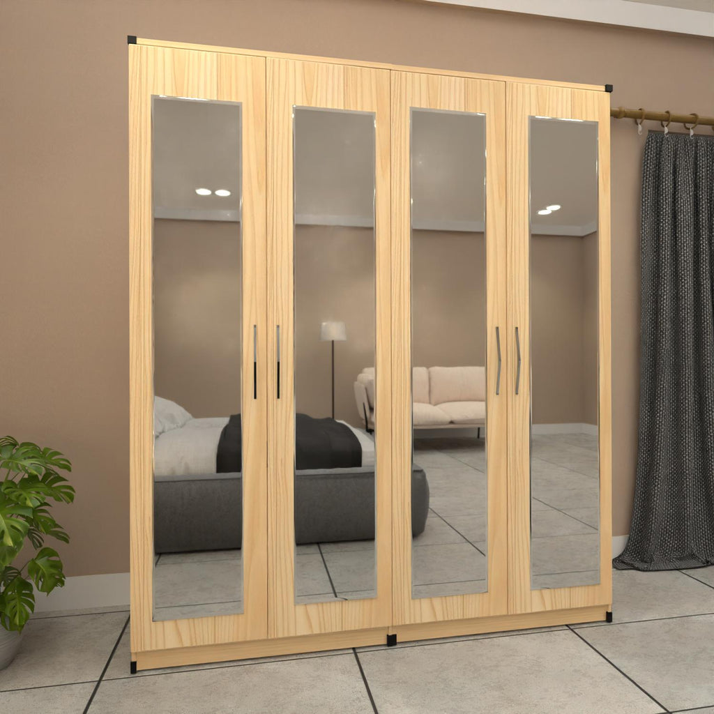 Oak 4 door mirrored wardrobe with spacious bedroom storage