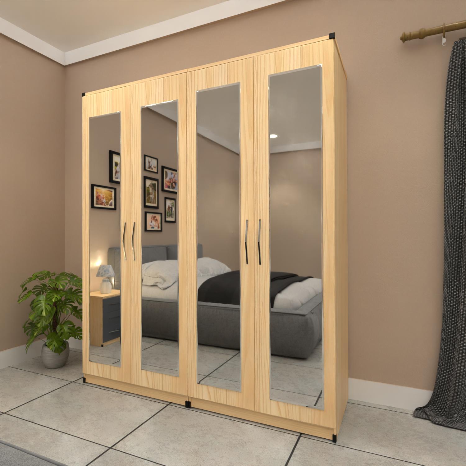 Oak 4 door mirrored wardrobe with spacious bedroom storage