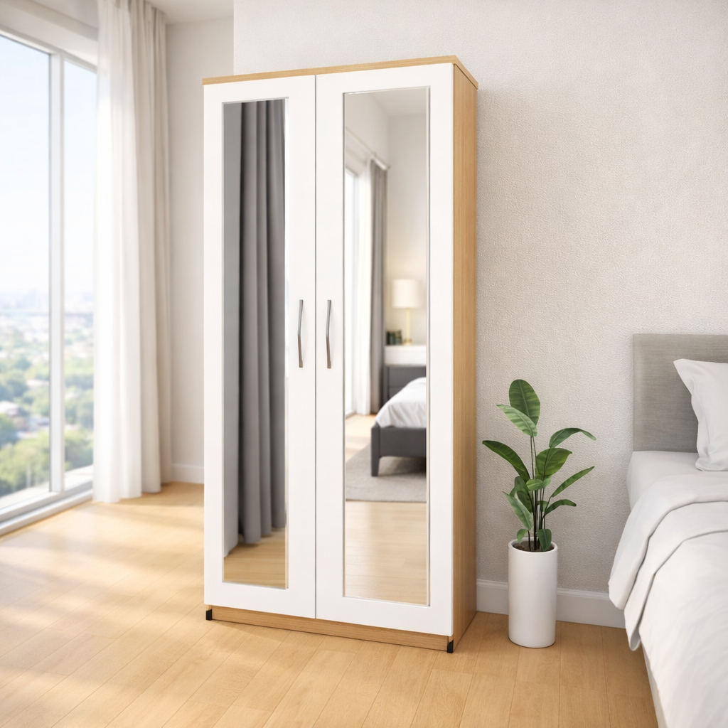Oak & White modern bedroom wardrobe storage cabinet for minimal interiors