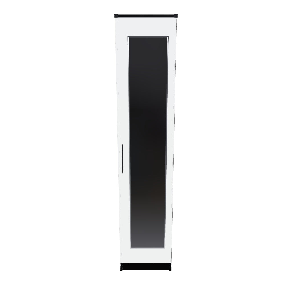 Interactive 3D model of slim single door mirrored wardrobe