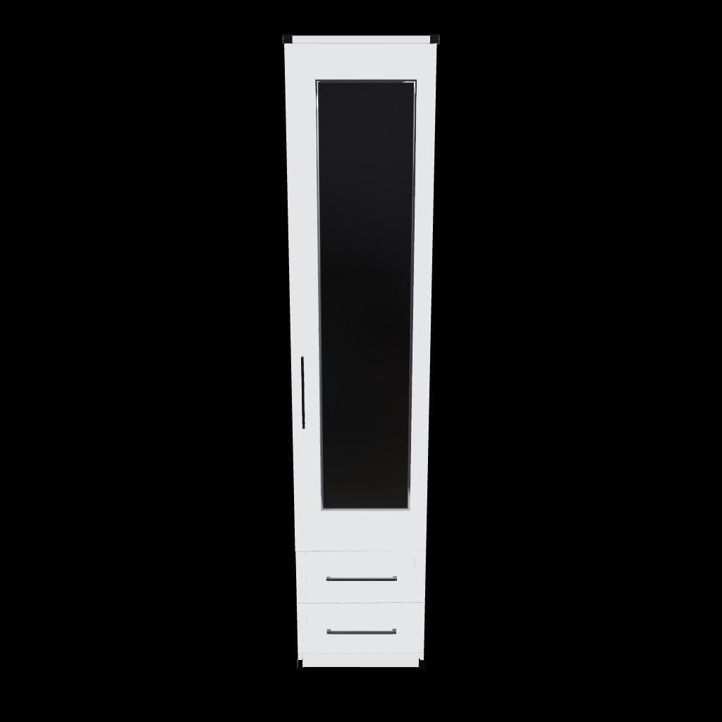 Interactive 3D model of slim 1 door mirrored wardrobe with drawers