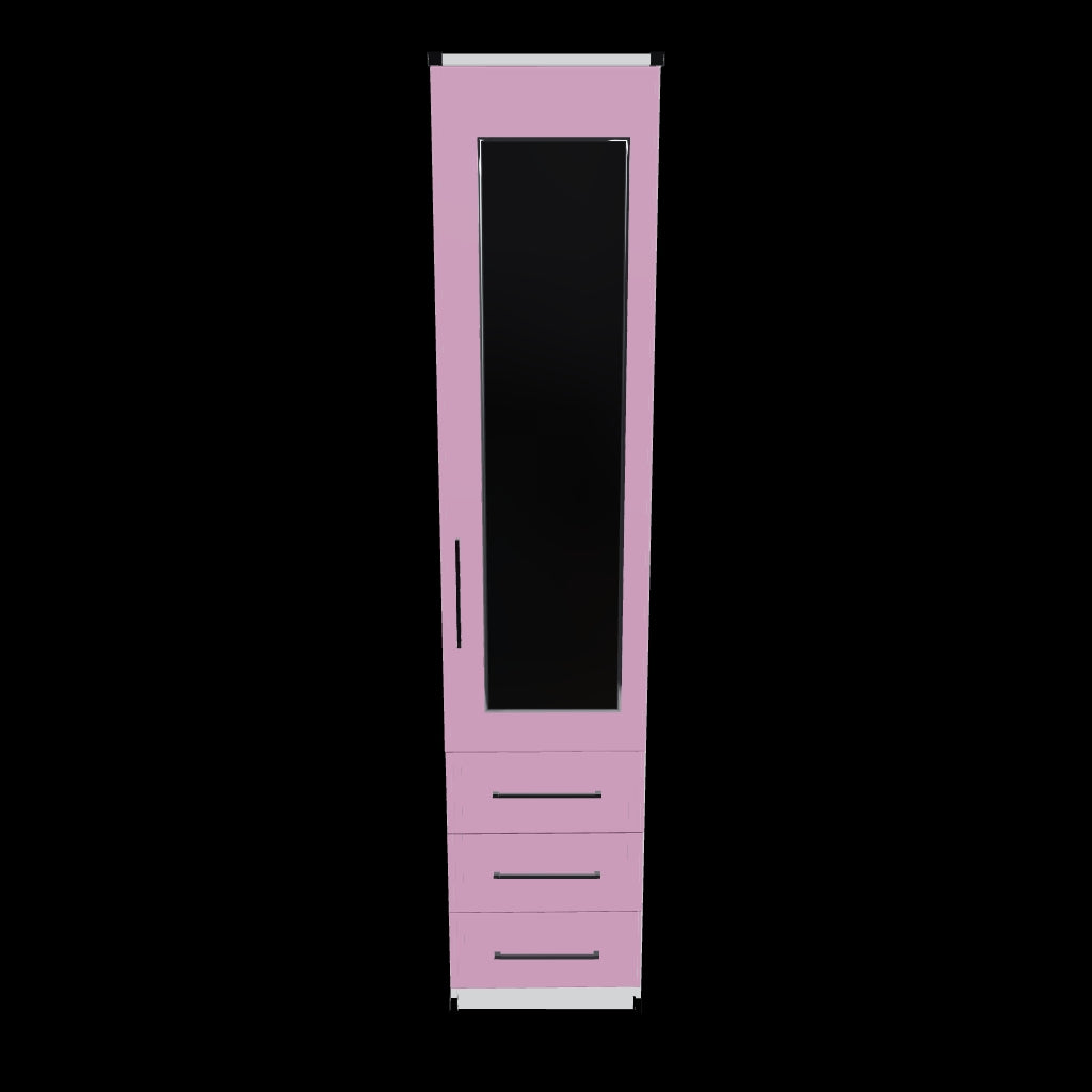 Interactive 3D model of compact 1 door mirrored wardrobe with drawers