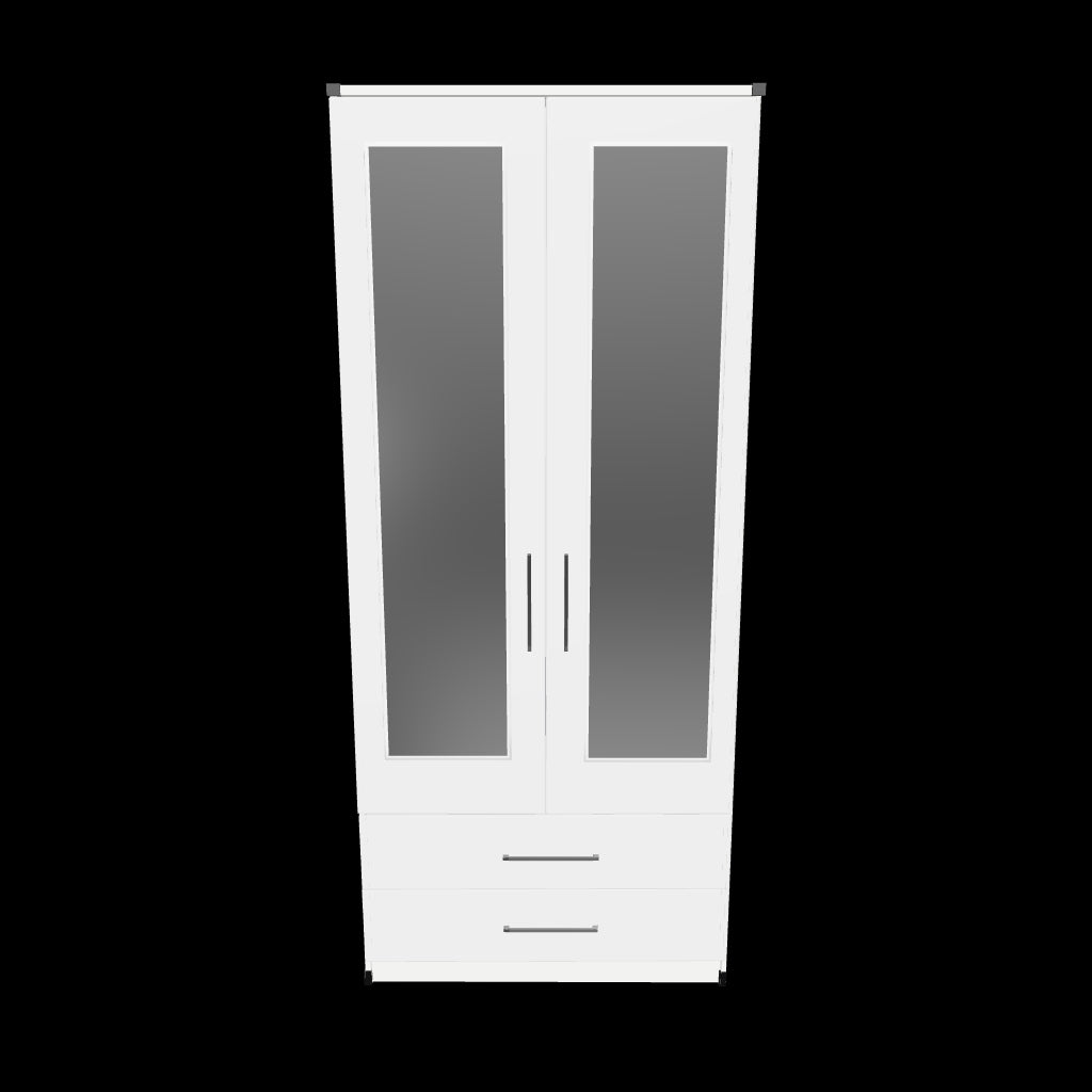 Interactive 3D model of 2 door mirrored wardrobe with 2 drawers