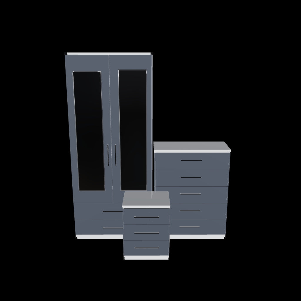 3D Model of Grey & White 2 door wardrobe set