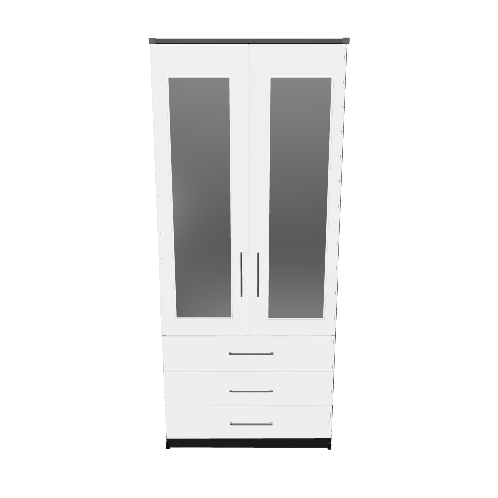 Interactive 3D model of 2 door mirrored wardrobe with 3 drawers