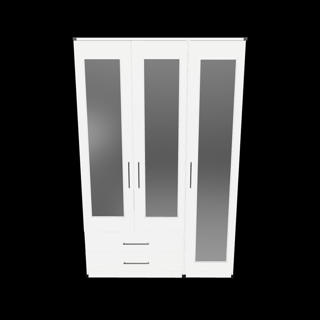 Interactive 3D model of 3 door mirrored wardrobe with 2 drawers
