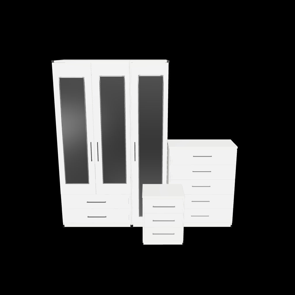 Interactive 3D model of 3 door mirrored wardrobe with bedroom set