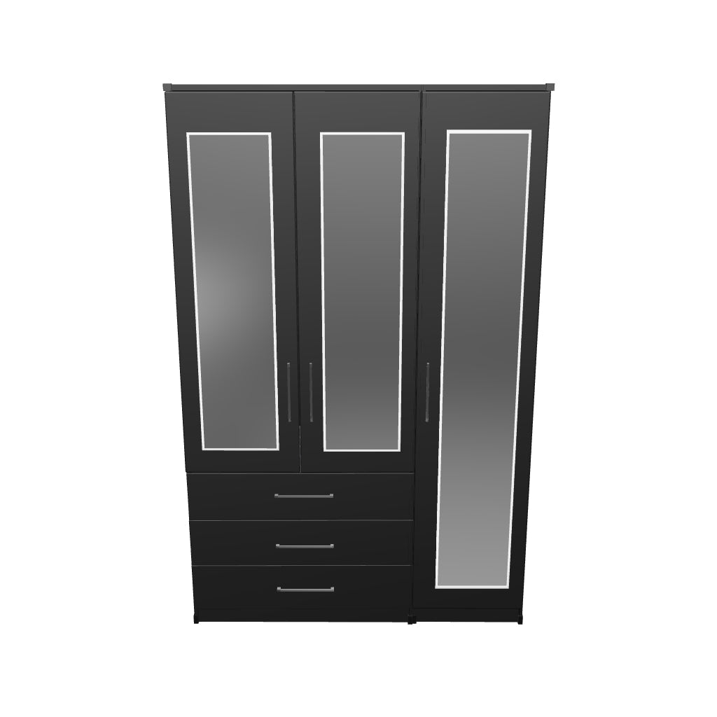 Interactive 3D model of 3 door wardrobe with 3 drawers