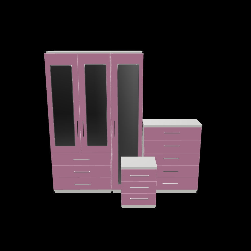 Interactive 3D model of 3 door mirrored wardrobe bedroom furniture set