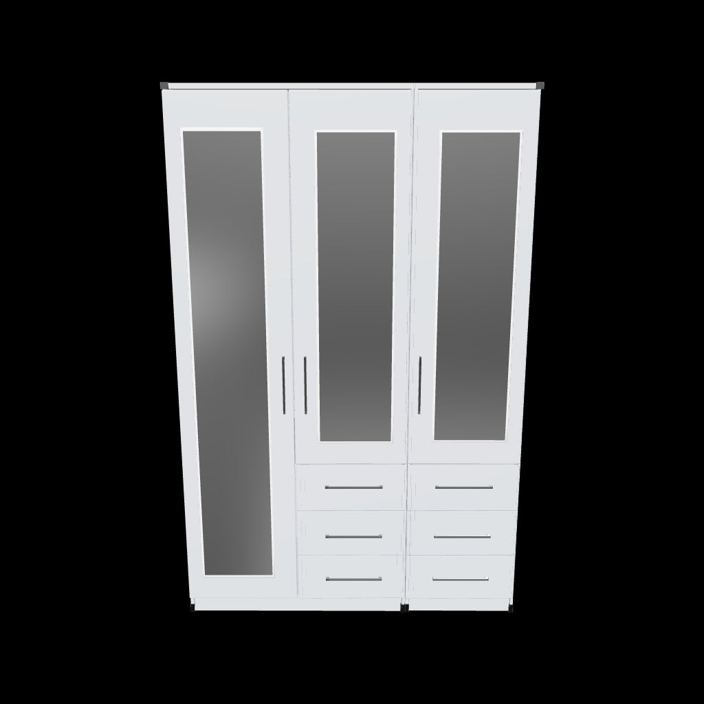 Interactive 3D model of 3 door mirrored combi wardrobe with drawers