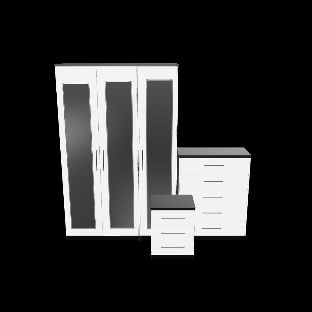 Interactive 3D model of 3 door mirrored wardrobe bedroom furniture set
