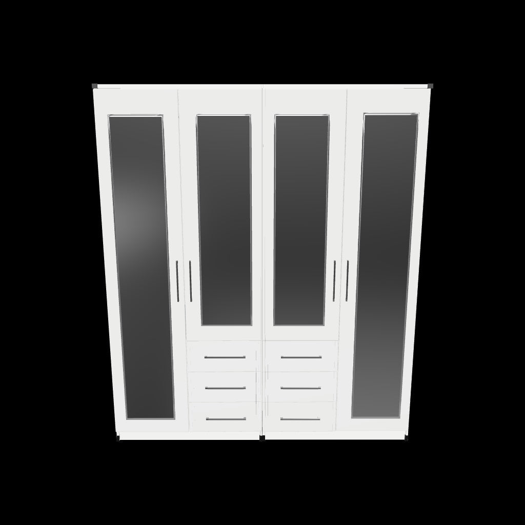 Interactive 3D model of 4 door mirrored combi wardrobe with 6 drawers