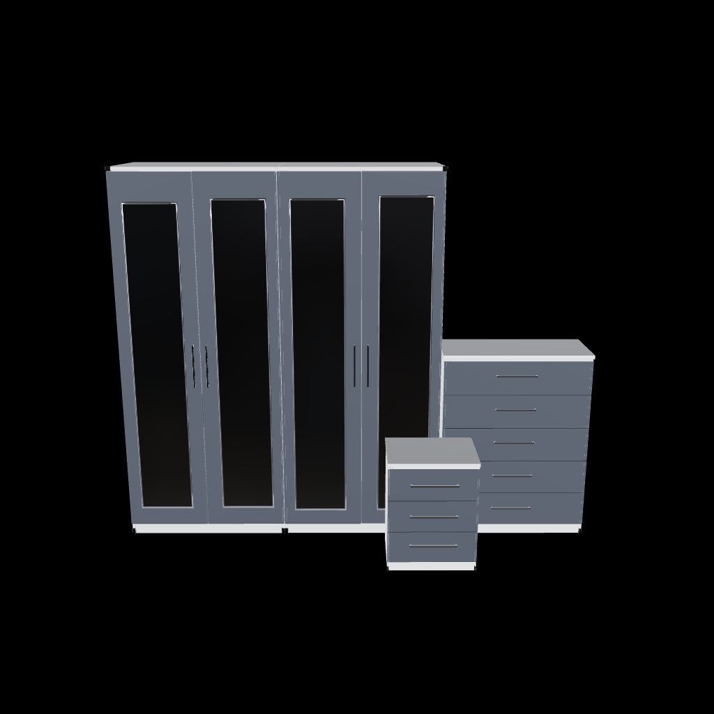 Interactive 3D furniture model of modern 4 door mirrored wardrobe bedroom set